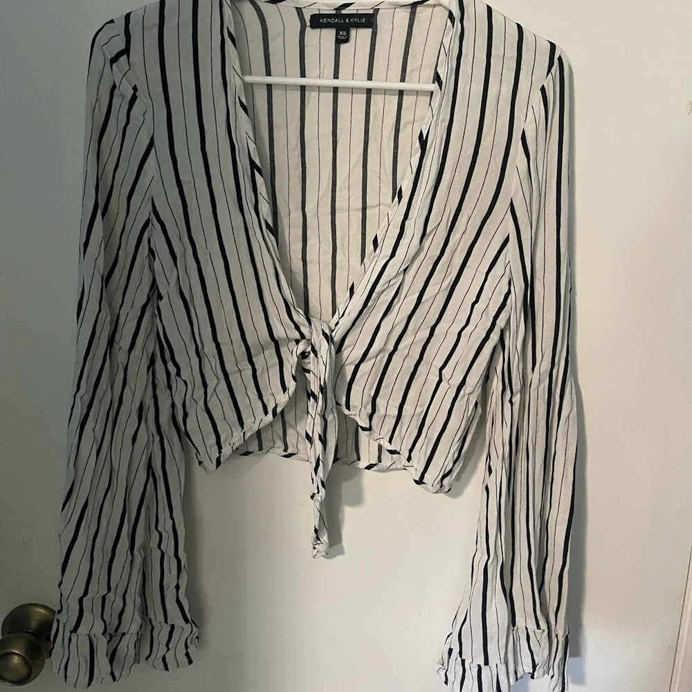 Striped tie front crop top